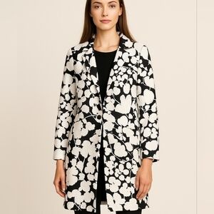 Hugo Boss Women's Floral Print Black And White Long Button Down Blazer Size 4